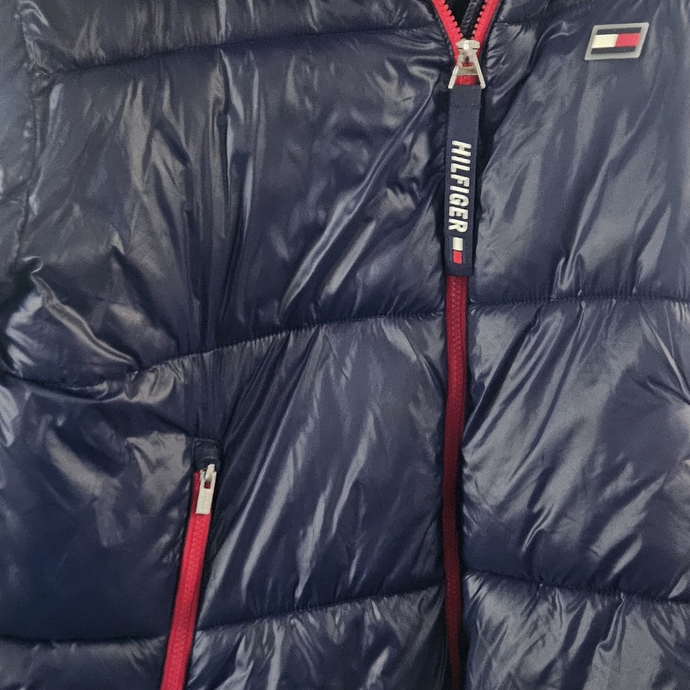 Tommy Hilfiger Dark Blue Quilted Jacket with Red Zippers